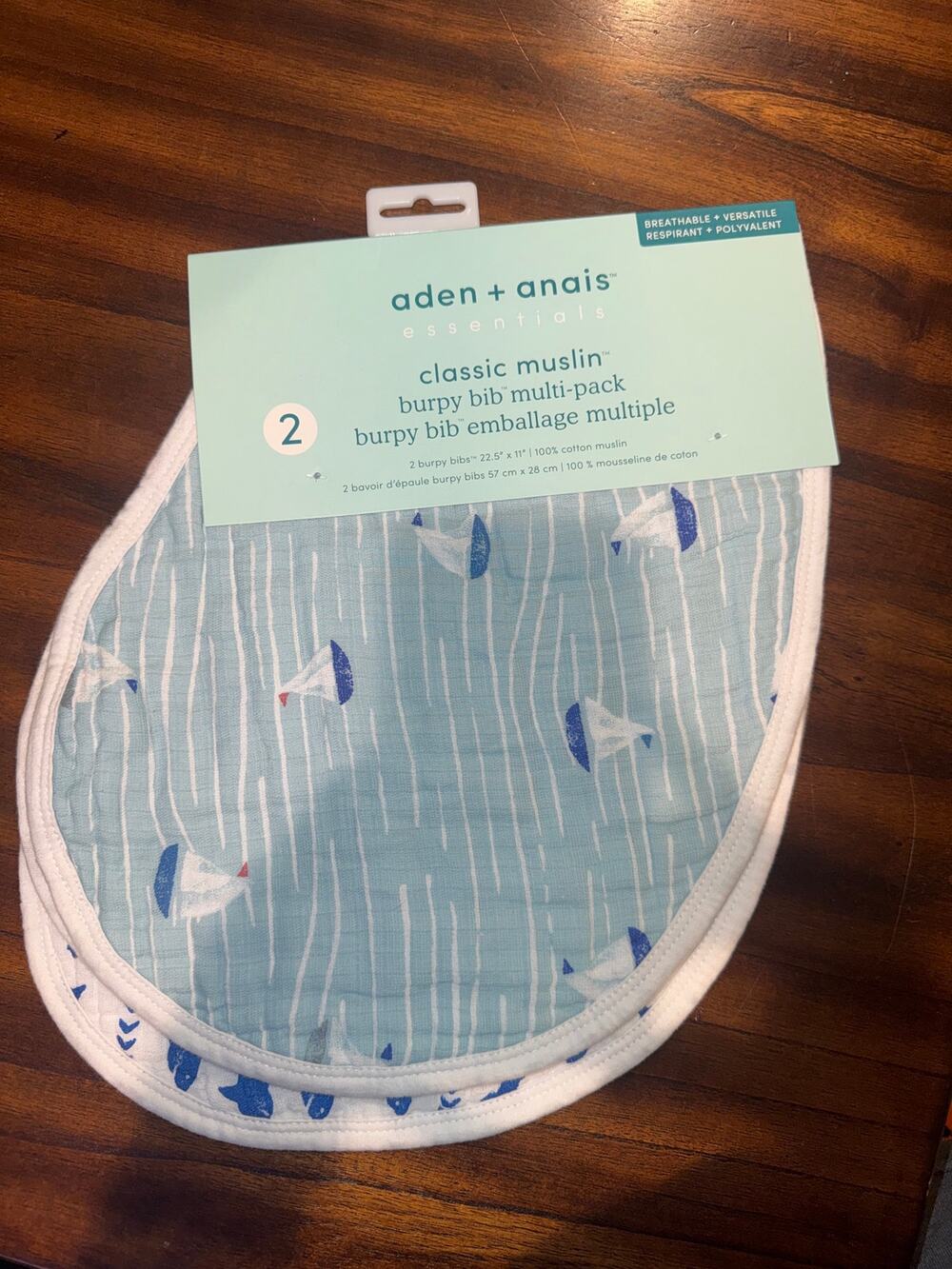 Aden + Anais Essentials Classic Muslin Burpy Bibs 2 Pack Blue NWT